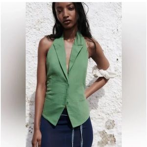 Zara Green linen halter vest top